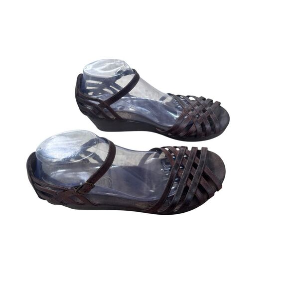 Skechers Brown Leather Strappy Wedge Sandals Ankle Strap Size 10 - Picture 10 of 10